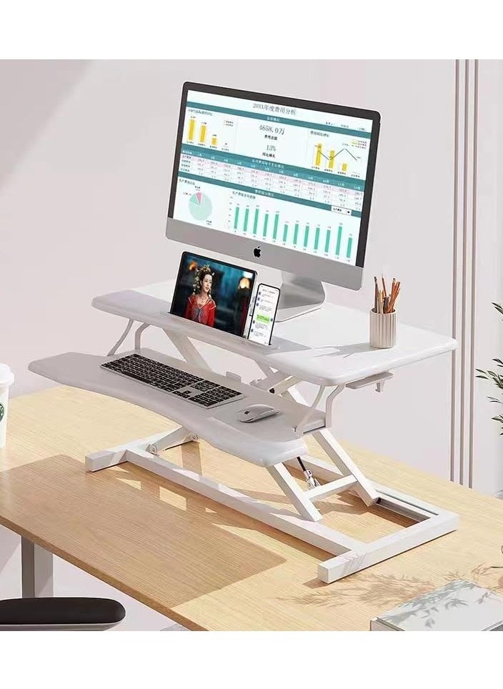 XICEN - Elevating computer desk,Desktop elevating Laptop desk, Standing Laptop Liftable FStanding Desk Converter, Height Adjustable Sit Stand Desk Riser, Quick Sit to Stand Tabletop Dual Monitor and Laptop Riser Workstation for Home Office,lifting-double layer (white) - Image 1