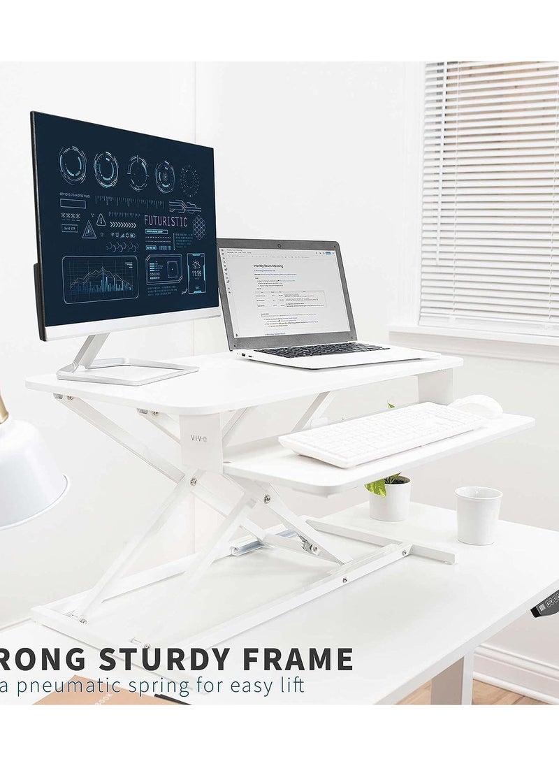 XICEN - Elevating computer desk,Desktop elevating Laptop desk, Standing Laptop Liftable FStanding Desk Converter, Height Adjustable Sit Stand Desk Riser, Quick Sit to Stand Tabletop Dual Monitor and Laptop Riser Workstation for Home Office,lifting-double layer (white) - Image 1