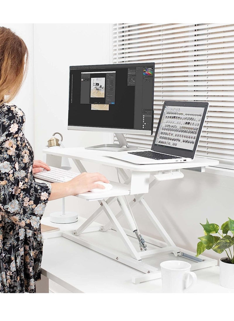 XICEN - Elevating computer desk,Desktop elevating Laptop desk, Standing Laptop Liftable FStanding Desk Converter, Height Adjustable Sit Stand Desk Riser, Quick Sit to Stand Tabletop Dual Monitor and Laptop Riser Workstation for Home Office,lifting-double layer (white) - Image 1