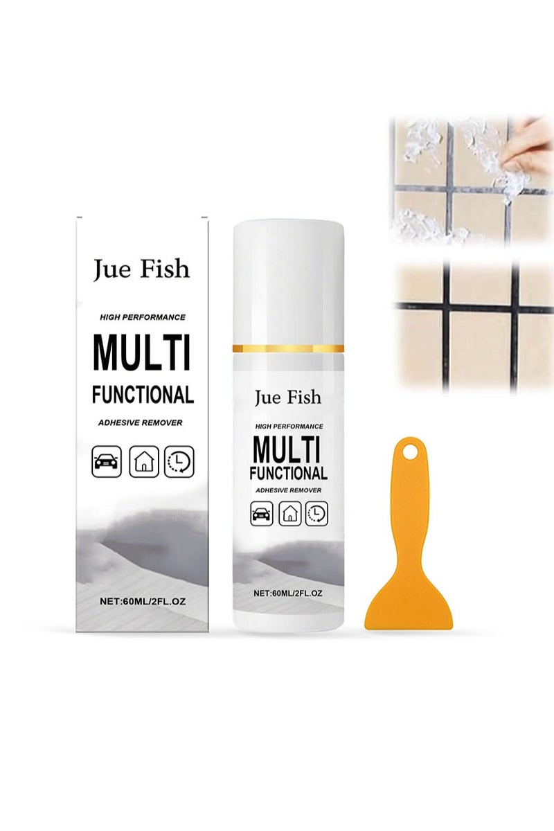 JUE-FISH High Performance Multi Functional Adhesive Remover，Powerful Remover Of Double-Sided Adhesive Residue From Self Adhesive Stickers，Suitable For Glass，Metal，Plastic，Ceramic And Wood （60 Ml） - Image 1