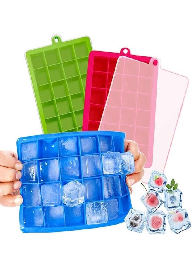 بيلسبيري 3 عبوات من قوالب مكعبات الثلج السيليكون مع غطاء - سهلة الفك، 24 مكعبًا في كل صينية، خالية من مادة BPA، مثالية للويسكي وأغذية الأطفال - Image 1