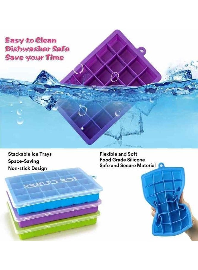 بيلسبيري 3 عبوات من قوالب مكعبات الثلج السيليكون مع غطاء - سهلة الفك، 24 مكعبًا في كل صينية، خالية من مادة BPA، مثالية للويسكي وأغذية الأطفال - Image 2