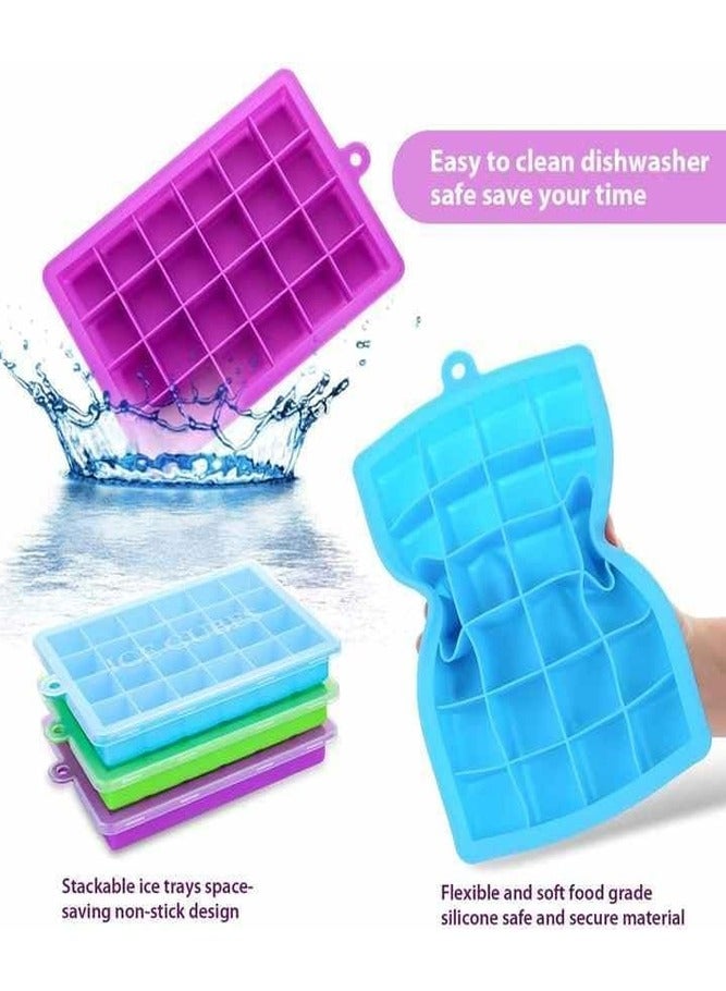 بيلسبيري 3 عبوات من قوالب مكعبات الثلج السيليكون مع غطاء - سهلة الفك، 24 مكعبًا في كل صينية، خالية من مادة BPA، مثالية للويسكي وأغذية الأطفال - Image 4