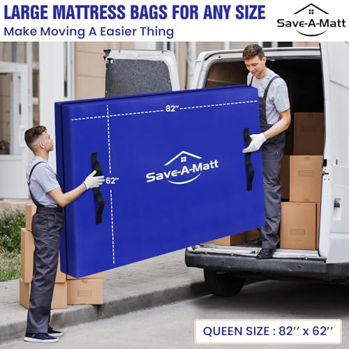 SaveAMatt Mattress Bags for Moving 2 Pack - Extra Thick & Durable Queen Mattress Cover for Moving - Reusable Waterproof Tarp Mattress Protector (82’’x62’’x15’’ Queen Size) - Image 4