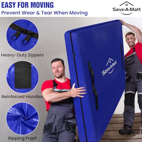 SaveAMatt Mattress Bags for Moving 2 Pack - Extra Thick & Durable Queen Mattress Cover for Moving - Reusable Waterproof Tarp Mattress Protector (82’’x62’’x15’’ Queen Size) - Image 5