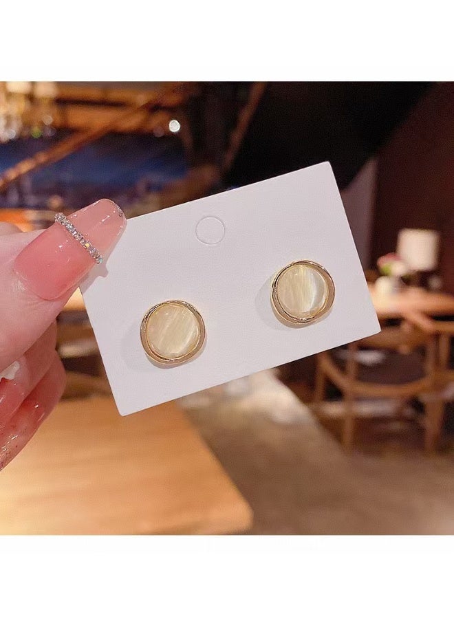 Lavida Minimalist Circle  cat's eye stone Stud Earrings, Charming  Sparkling Earrings for Women - Image 1