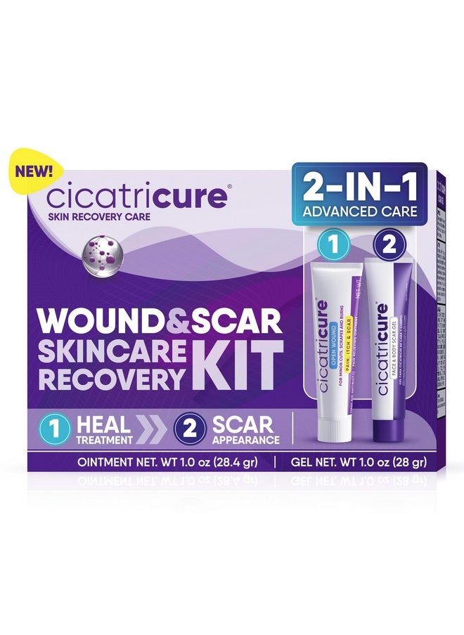 CICATRICURE Skin Recovery Kit: Advanced Scar Gel & Open Wound Care Antibiotic Ointment, Reduces Stretch Marks, Surgical & Acne Scars, Treats Cuts & Burns, 1 Oz Each - For Adults & Kids  - Image 1