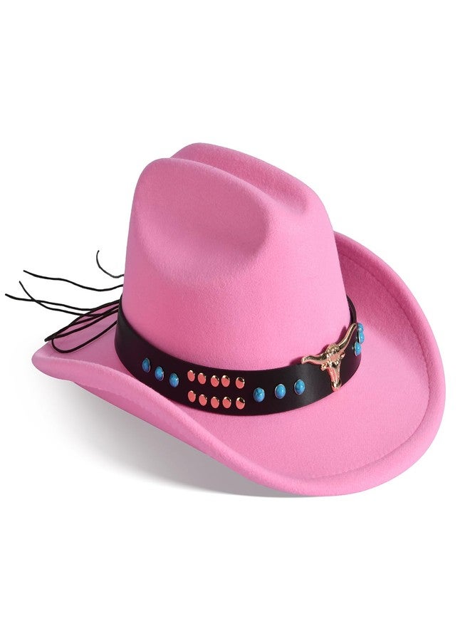 Willheoy Kids Cowboy Hat for Girls Boys Girls Western Cowgirl Hat with Buckle Belt Unisex Wide Brim Fedora Hat (US, Numeric, 6 1/2, Rose) - Image 4