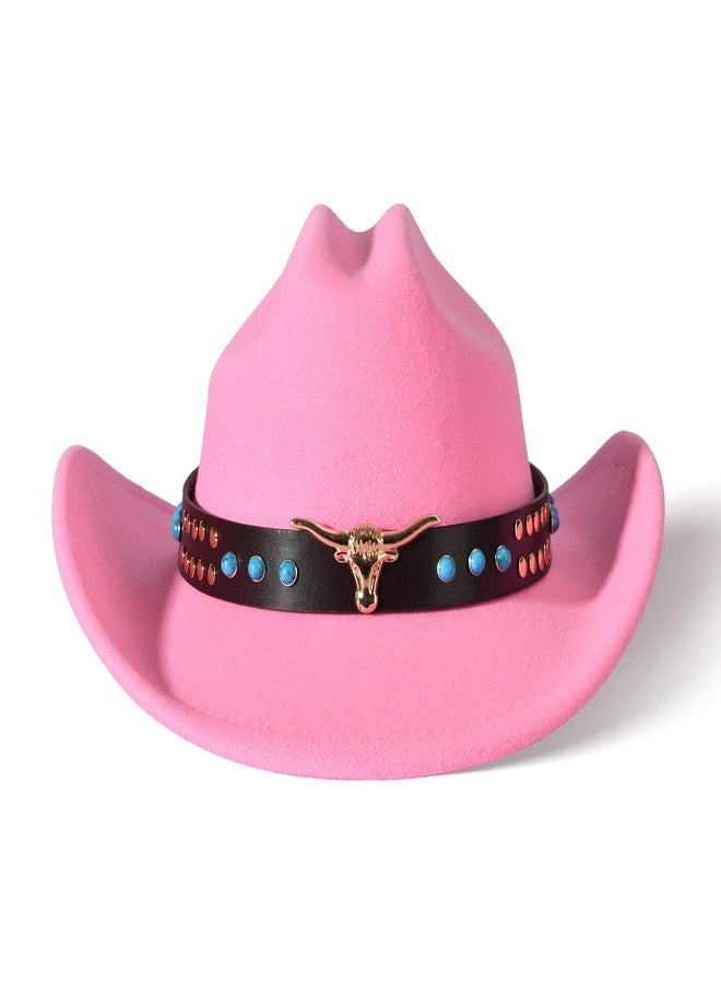 Willheoy Kids Cowboy Hat for Girls Boys Girls Western Cowgirl Hat with Buckle Belt Unisex Wide Brim Fedora Hat (US, Numeric, 6 1/2, Rose) - Image 2