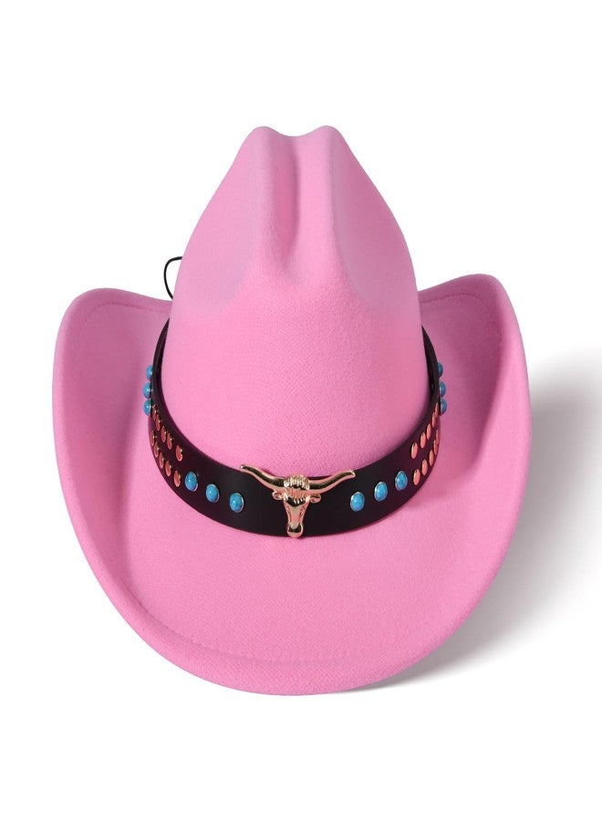 Willheoy Kids Cowboy Hat for Girls Boys Girls Western Cowgirl Hat with Buckle Belt Unisex Wide Brim Fedora Hat (US, Numeric, 6 1/2, Rose) - Image 3