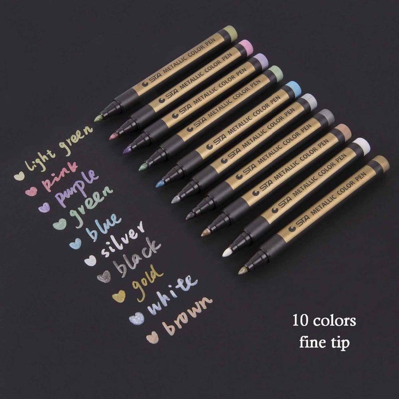 eS3kube eS³kube Metallic 10pcs Color Marker Pens for Rock, Ceramic, Glass, Unsealed Slate, Stone, Plastic, Painted Cement Dry Surface, Drywall, Scrapbooking, etc - Medium Point - Image 3