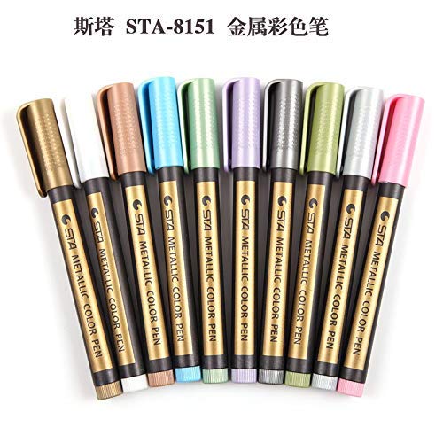 eS3kube eS³kube Metallic 10pcs Color Marker Pens for Rock, Ceramic, Glass, Unsealed Slate, Stone, Plastic, Painted Cement Dry Surface, Drywall, Scrapbooking, etc - Medium Point - Image 2