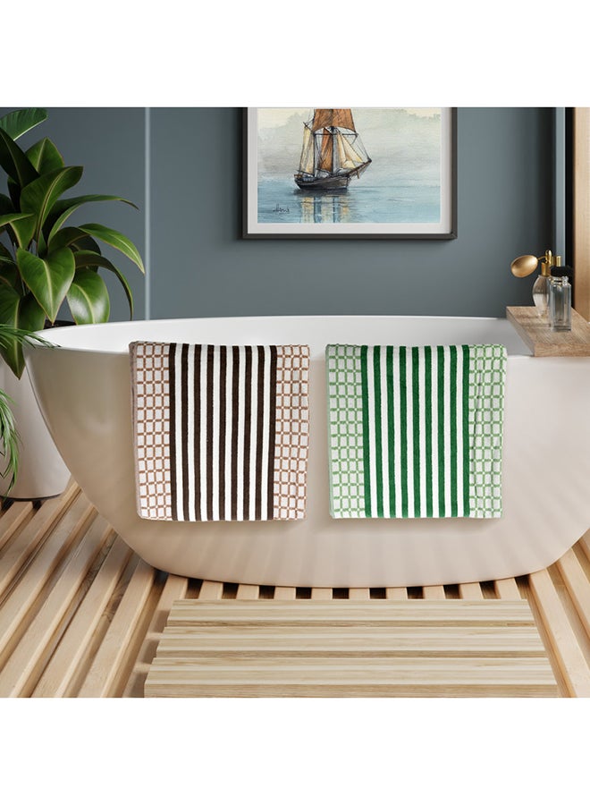 White Rose 4 Piece Bathroom Towel Set HYDRO 420 GSM 100% Cotton Velour 4 Bath Towel 70x140 cm Green & brown Color Modern Stripe Design Luxury Touch Extra Absorbent  - Image 5