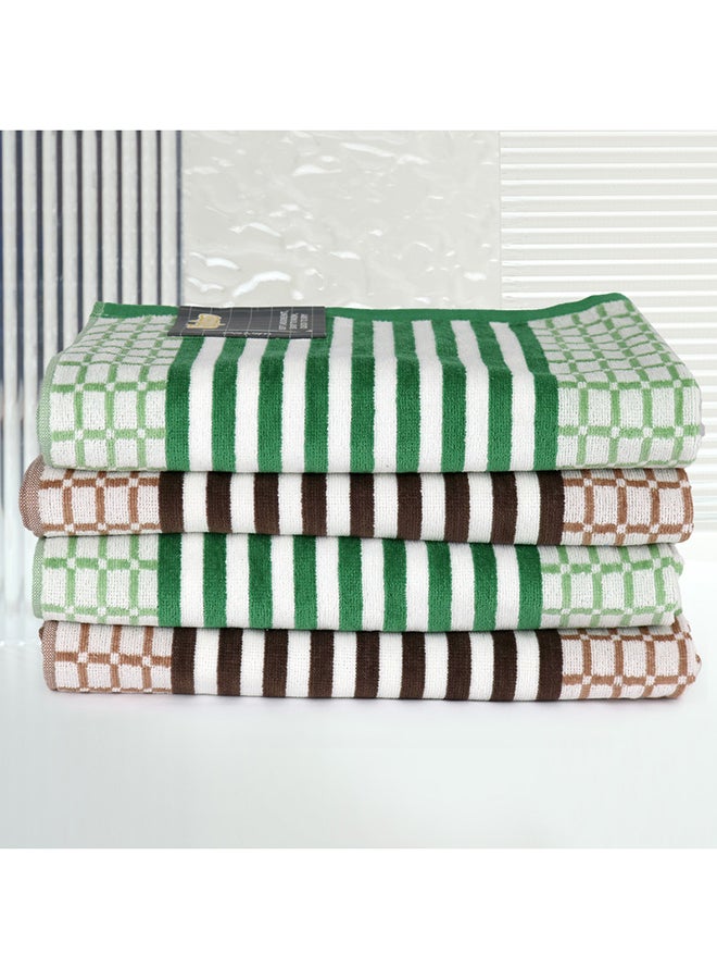 White Rose 4 Piece Bathroom Towel Set HYDRO 420 GSM 100% Cotton Velour 4 Bath Towel 70x140 cm Green & brown Color Modern Stripe Design Luxury Touch Extra Absorbent  - Image 2