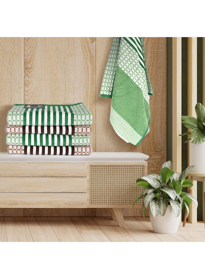 White Rose 4 Piece Bathroom Towel Set HYDRO 420 GSM 100% Cotton Velour 4 Bath Towel 70x140 cm Green & brown Color Modern Stripe Design Luxury Touch Extra Absorbent  - Image 4