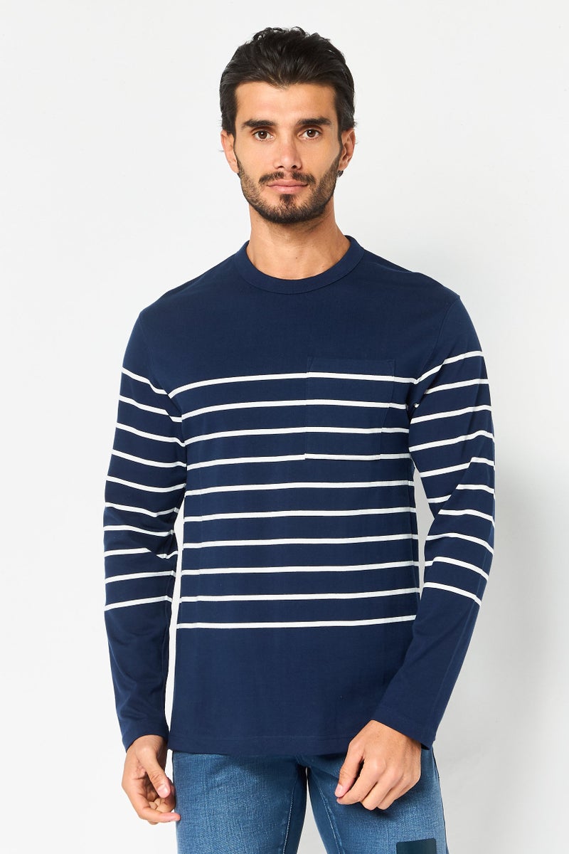 Celio Men Crew Neck Long Sleeve Stripe T-Shirt, Multicolor - Image 1