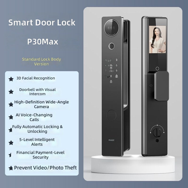 Haier P350 Smart Lock – 3D Face Recognition, Fingerprint, Password, IC Card, Full-Automatic, Large Screen - Image 1