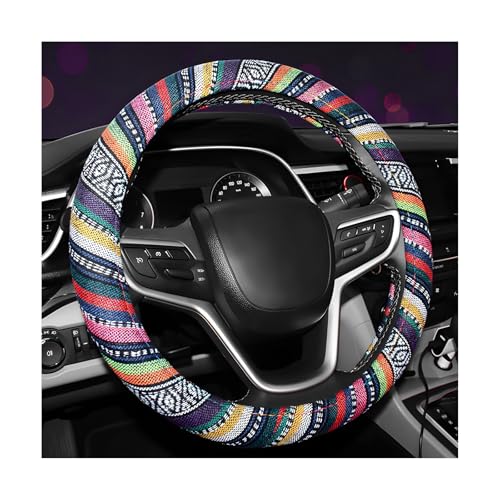 FSTURIOS Boho Steering Wheel Cover 15 Inch Coarse Flax Cloth Ethnic Style AntiSlip Car Wheel Wrap Universal Breathable Bohemian Steering Wheel Protector for Cars Vans Trucks B - Image 1