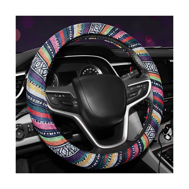FSTURIOS Boho Steering Wheel Cover 15 Inch Coarse Flax Cloth Ethnic Style AntiSlip Car Wheel Wrap Universal Breathable Bohemian Steering Wheel Protector for Cars Vans Trucks B - Image 3