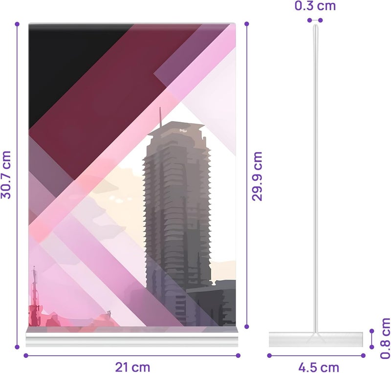 JEFURE Pack of 12 A4 Table Stands, T-Stand Clear Acrylic Stands, Double-Sided Price Tags, Flyer Stand, Menu Card Holder for Wedding, Restaurant, Office, Cafe - Image 2