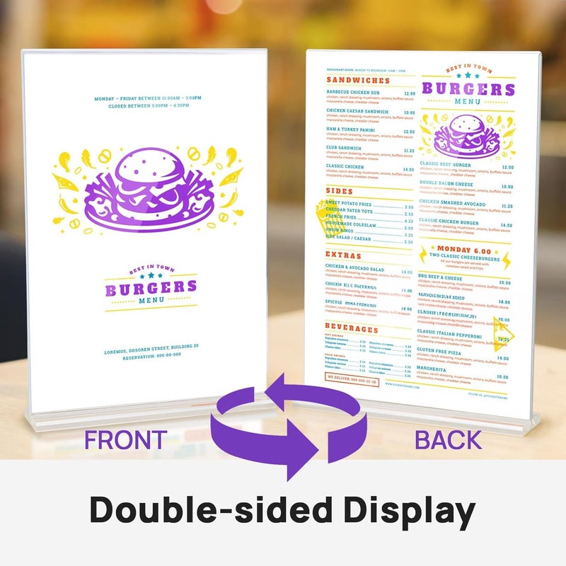 JEFURE Pack of 12 A4 Table Stands, T-Stand Clear Acrylic Stands, Double-Sided Price Tags, Flyer Stand, Menu Card Holder for Wedding, Restaurant, Office, Cafe - Image 5