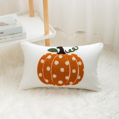 HOMFREEST Fall Pumpkins Pillow Covers 12x20 Inch Dots Pumpkin Embroider Decorative Throw Pillowcases Farmhouse Autumn Seasonal Harvest Patio Cushion Cases for Sofa Couch Home - Image 3