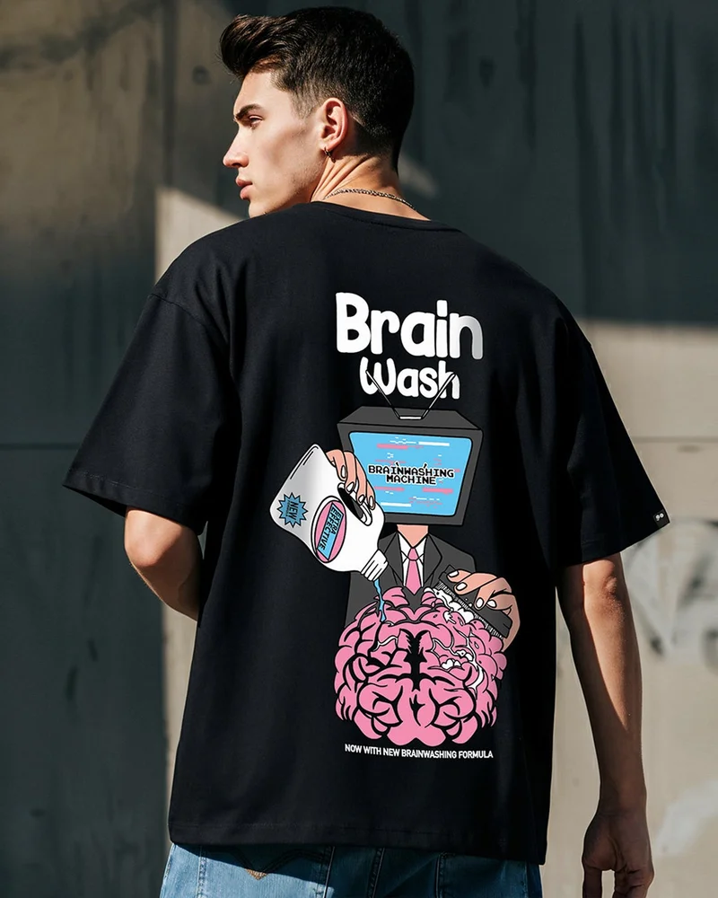 bewakoof Men's Black Brain Graphic Printed Oversized T-shirt