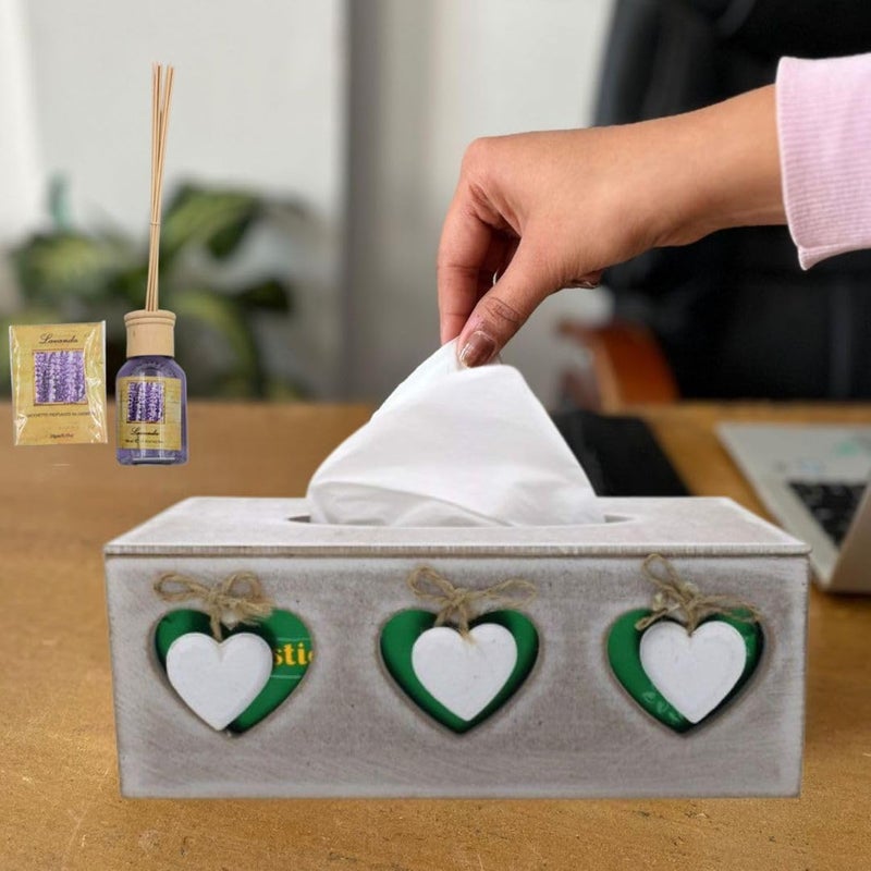 STORIA Wooden Tissue Holder Box | Paper Napkin Holder | Tissue Dispenser Organizer Decorative Tissue Boxes - Free 1 Room Freshener Tissue Holder for Dining Table, Car, Kitchen Napkin Holder Tissue Box - Image 1