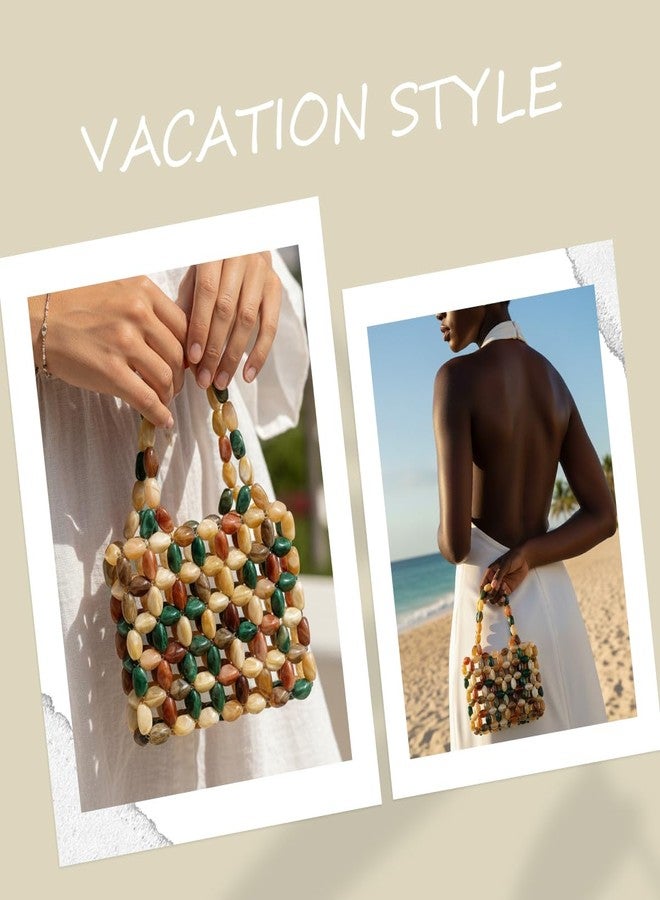 PHILOMENA Boho Beaded Tote Bag for Women, Colorful Acrylic Bead Purse, Designer Handmade Woven Handbag for Summer Beach Party Wedding - Image 4