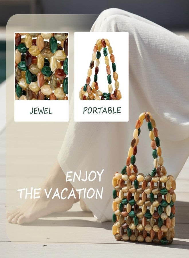 PHILOMENA Boho Beaded Tote Bag for Women, Colorful Acrylic Bead Purse, Designer Handmade Woven Handbag for Summer Beach Party Wedding - Image 3