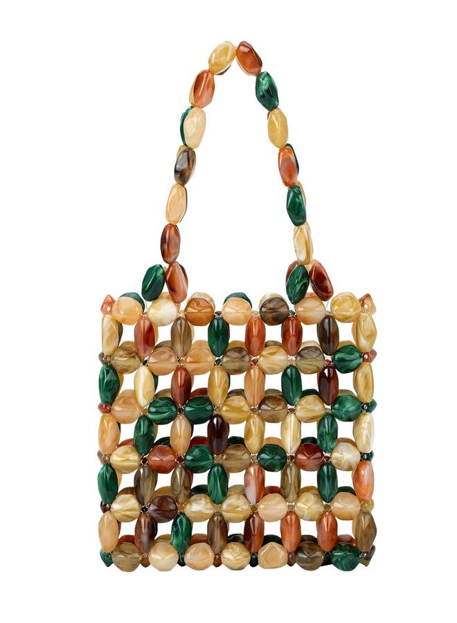 PHILOMENA Boho Beaded Tote Bag for Women, Colorful Acrylic Bead Purse, Designer Handmade Woven Handbag for Summer Beach Party Wedding - Image 1