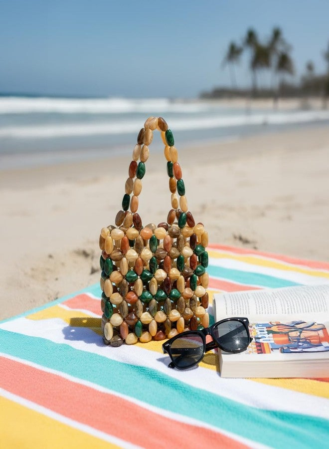 PHILOMENA Boho Beaded Tote Bag for Women, Colorful Acrylic Bead Purse, Designer Handmade Woven Handbag for Summer Beach Party Wedding - Image 2