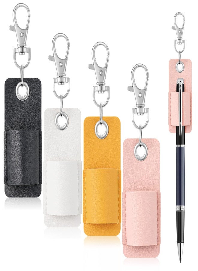 ScroRich 4 Pcs Pen Holder for Lanyard, Anti-lost Pen Holder for Badge Keychain or Neck Lanyard, Pocket PU Leather Single Pens Holders for Nurses, Couriers, Clerks (Pink, Beige, White, Black) - Image 1