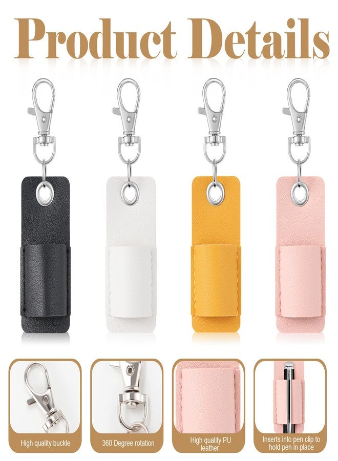 ScroRich 4 Pcs Pen Holder for Lanyard, Anti-lost Pen Holder for Badge Keychain or Neck Lanyard, Pocket PU Leather Single Pens Holders for Nurses, Couriers, Clerks (Pink, Beige, White, Black) - Image 3