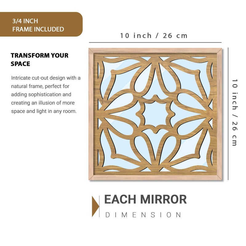 kotart Jharokha Frames Mirror for Decor Wood Mirrors for Home Decoration Wall Mirror Decor Panel Wooden Frames Wall Decor Wall Dcor Mirror with Frames Set of 6 Mirror 6 Small 10x10 inch - Image 2