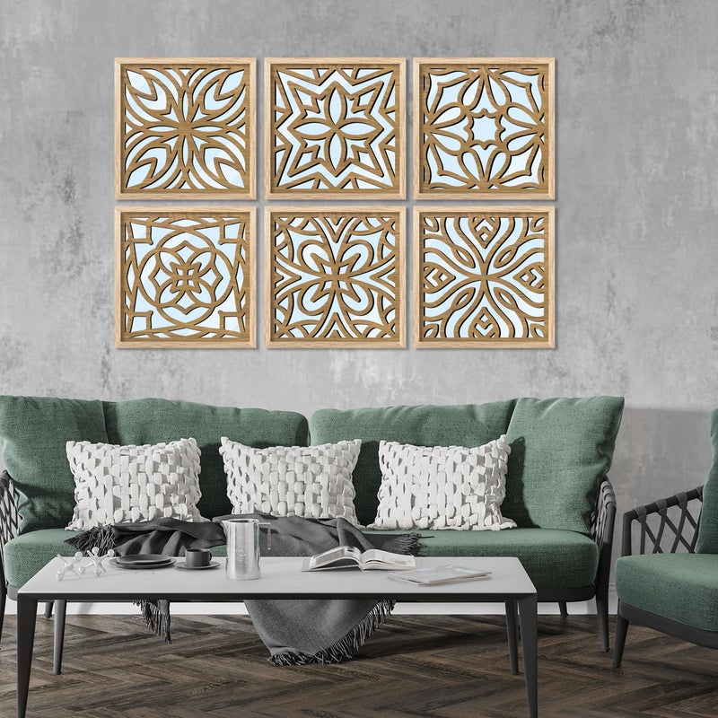 kotart Jharokha Frames Mirror for Decor Wood Mirrors for Home Decoration Wall Mirror Decor Panel Wooden Frames Wall Decor Wall Dcor Mirror with Frames Set of 6 Mirror 6 Small 10x10 inch - Image 3