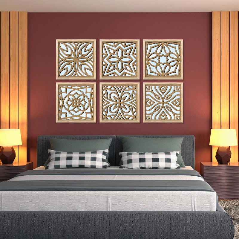 kotart Jharokha Frames Mirror for Decor Wood Mirrors for Home Decoration Wall Mirror Decor Panel Wooden Frames Wall Decor Wall Dcor Mirror with Frames Set of 6 Mirror 6 Small 10x10 inch - Image 4