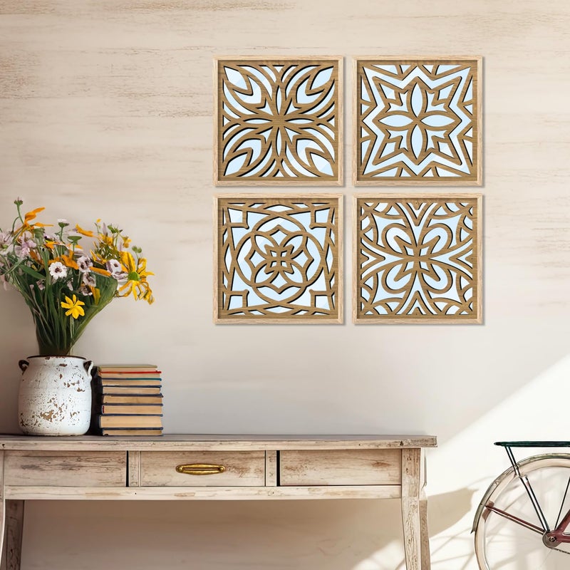 kotart Jharokha Frames Mirror for Decor Wood Mirrors for Home Decoration Wall Mirror Decor Panel Wooden Frames Wall Decor Wall Dcor Mirror with Frames Set of 6 Mirror 6 Small 10x10 inch - Image 5