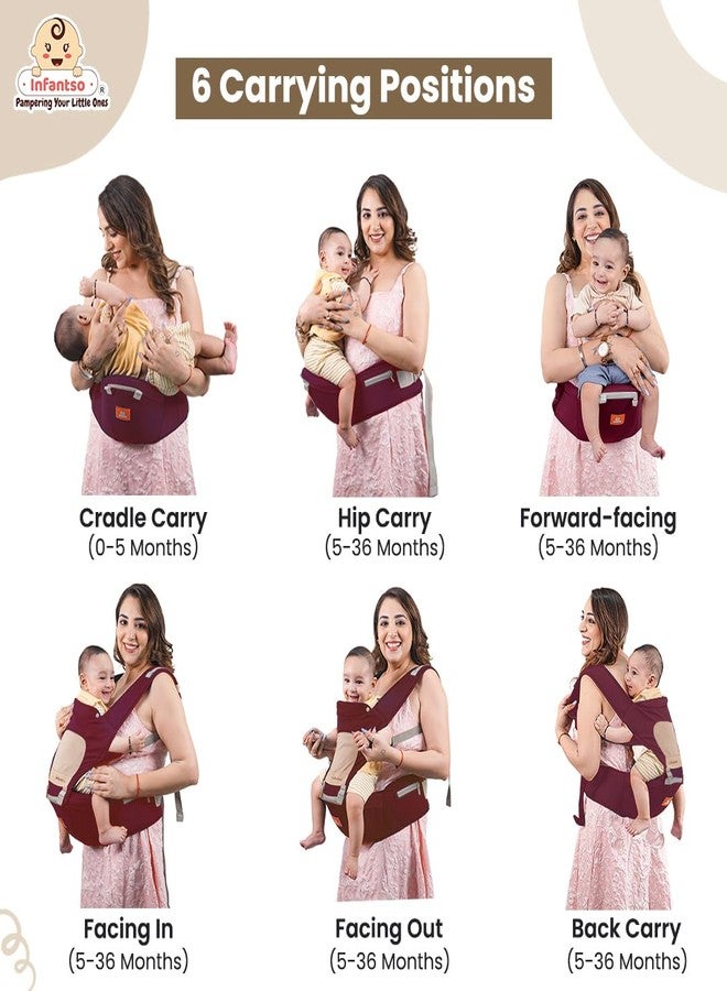 Infantso Premium Hip Seat Baby Carrier with 6 Adjustable Carry Positions, Carrier for 0 to 3 Years Baby with Hip Seat, Kangaroo Style Bag, Baby Carrying Bag for Newborn to Toddler, Weight Upto 15kgs - Image 4