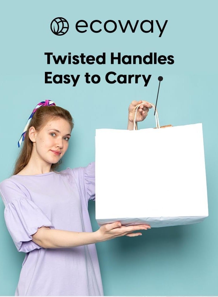 ايكواي Ecoway Kraft Paper Bags - Pack Of 25 Craft Medium Paper Grocery Bags With Handles For Shopping, Party, Birthday, Wedding Gift, Retail, Merchandies Ecofreindly Reusable White (28 X 16 X 28 CM  - Image 3