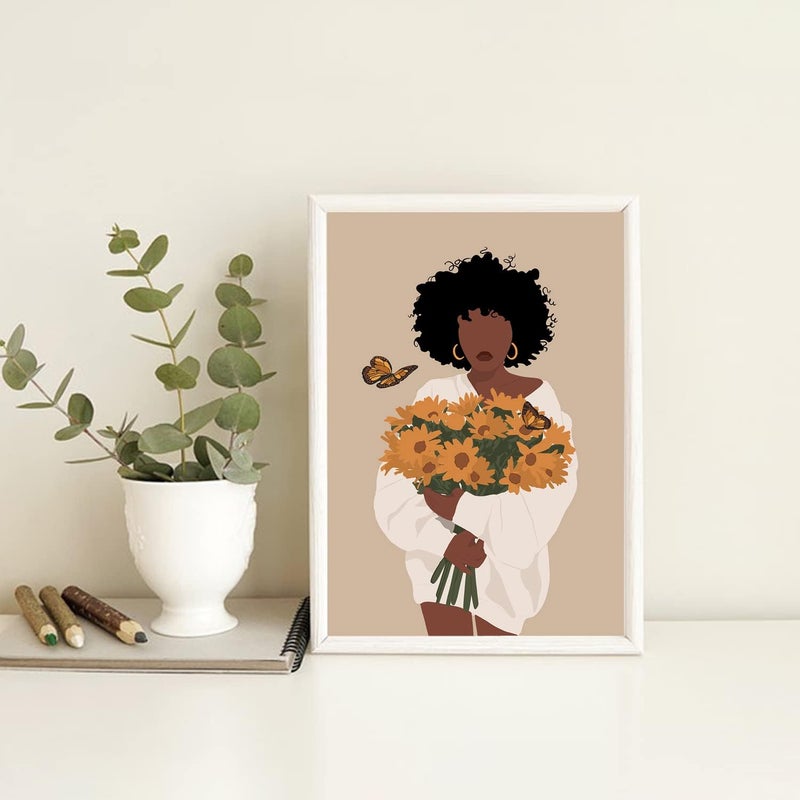 ASTRDECOR African American Wall Art - Black Girl with Sunflowers - Image 3