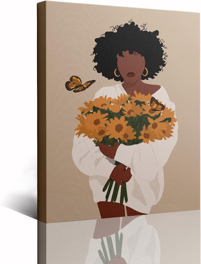 ASTRDECOR African American Wall Art - Black Girl with Sunflowers - Image 1