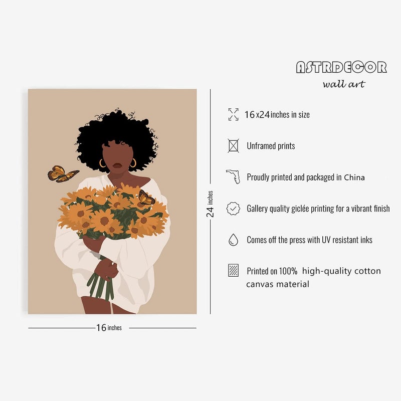 ASTRDECOR African American Wall Art - Black Girl with Sunflowers - Image 2