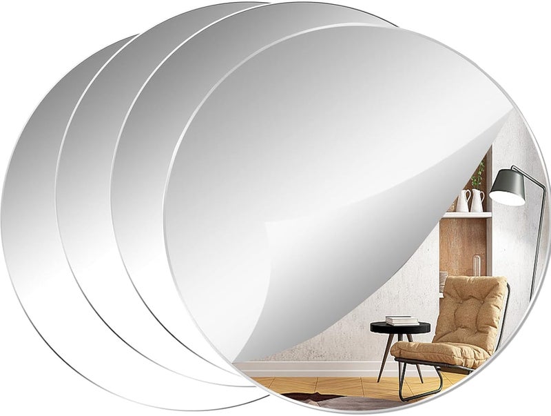 NEILL® Acrylic Silver Mirror, 6 inches Round (Pack of 4 Pcs), Frameless Silver Round Wall Mirror for Bathroom, Entryway, Bedroom, Wedding Table Centerpiece, (Thickness - 2 mm) - Image 1