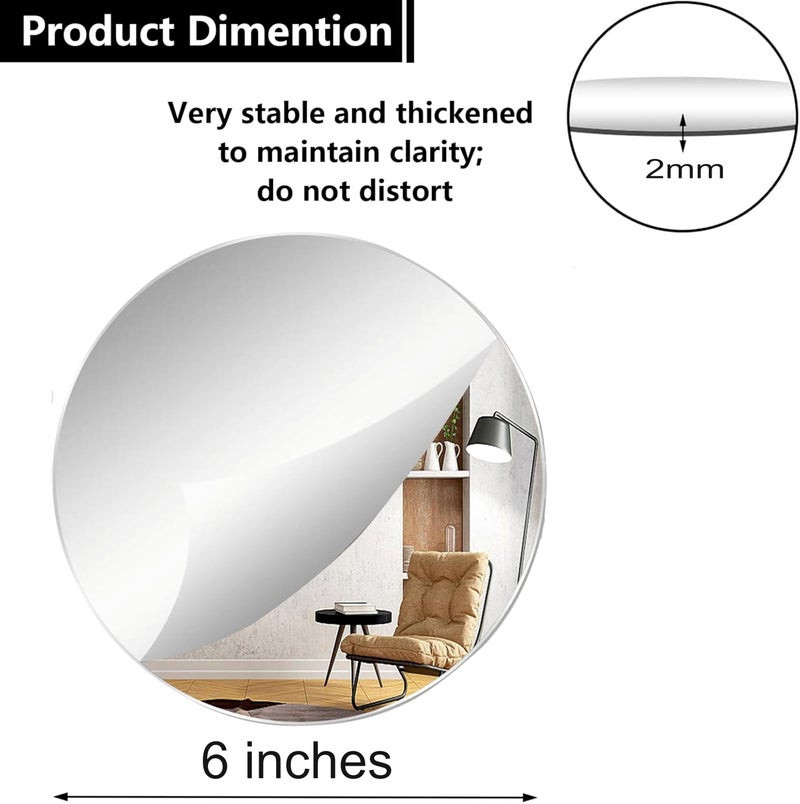NEILL® Acrylic Silver Mirror, 6 inches Round (Pack of 4 Pcs), Frameless Silver Round Wall Mirror for Bathroom, Entryway, Bedroom, Wedding Table Centerpiece, (Thickness - 2 mm) - Image 2