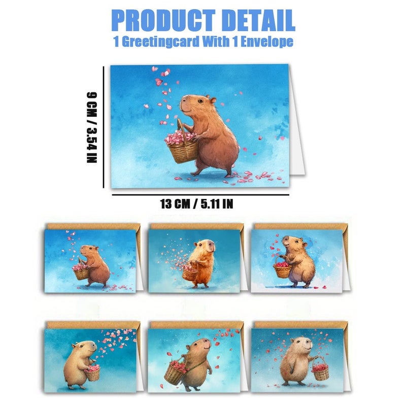 24pcs Valentine Day Capybara Greeting Card With Flower Basket And Envelope For Couples Birthday Celebration Thank You Holiday Message Gift - Image 3