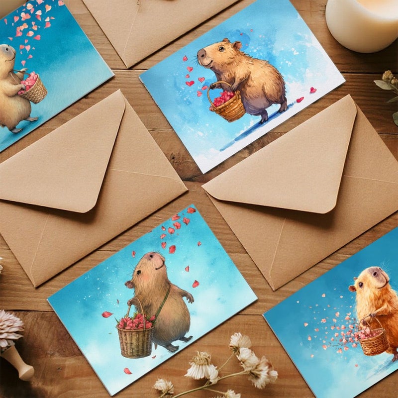 24pcs Valentine Day Capybara Greeting Card With Flower Basket And Envelope For Couples Birthday Celebration Thank You Holiday Message Gift - Image 4