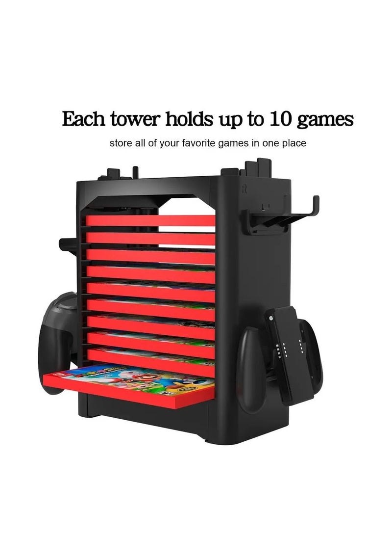 No branded - Black Multi functional Nintendo Switch and OLED Joy con Controller Storage Stand Game Disc Box with Drawer Organizer and Holder Hooks - Image 1
