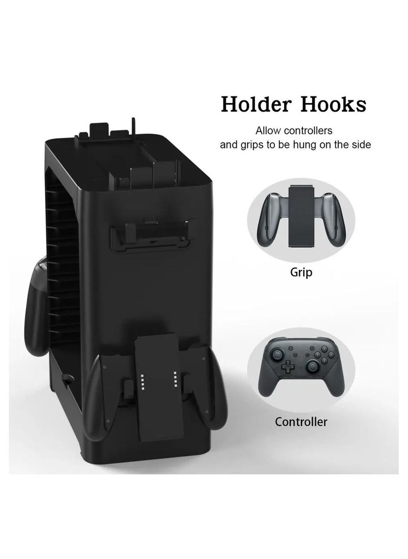 No branded - Black Multi functional Nintendo Switch and OLED Joy con Controller Storage Stand Game Disc Box with Drawer Organizer and Holder Hooks - Image 1