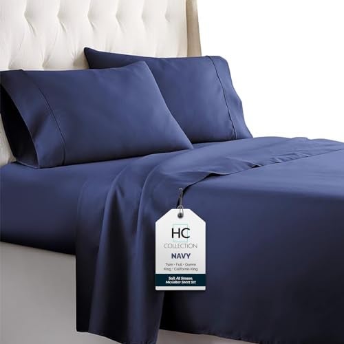 HC COLLECTION Twin Sheet Set w/ 1 Pillowcase, Hotel Luxury Platinum 1800 Series Brushed Microfiber Bed Sheets, Ultra Soft Lightweight Breathable Cooling 3 Pcs Bedding, All Season Easy Care, Navy - Image 1